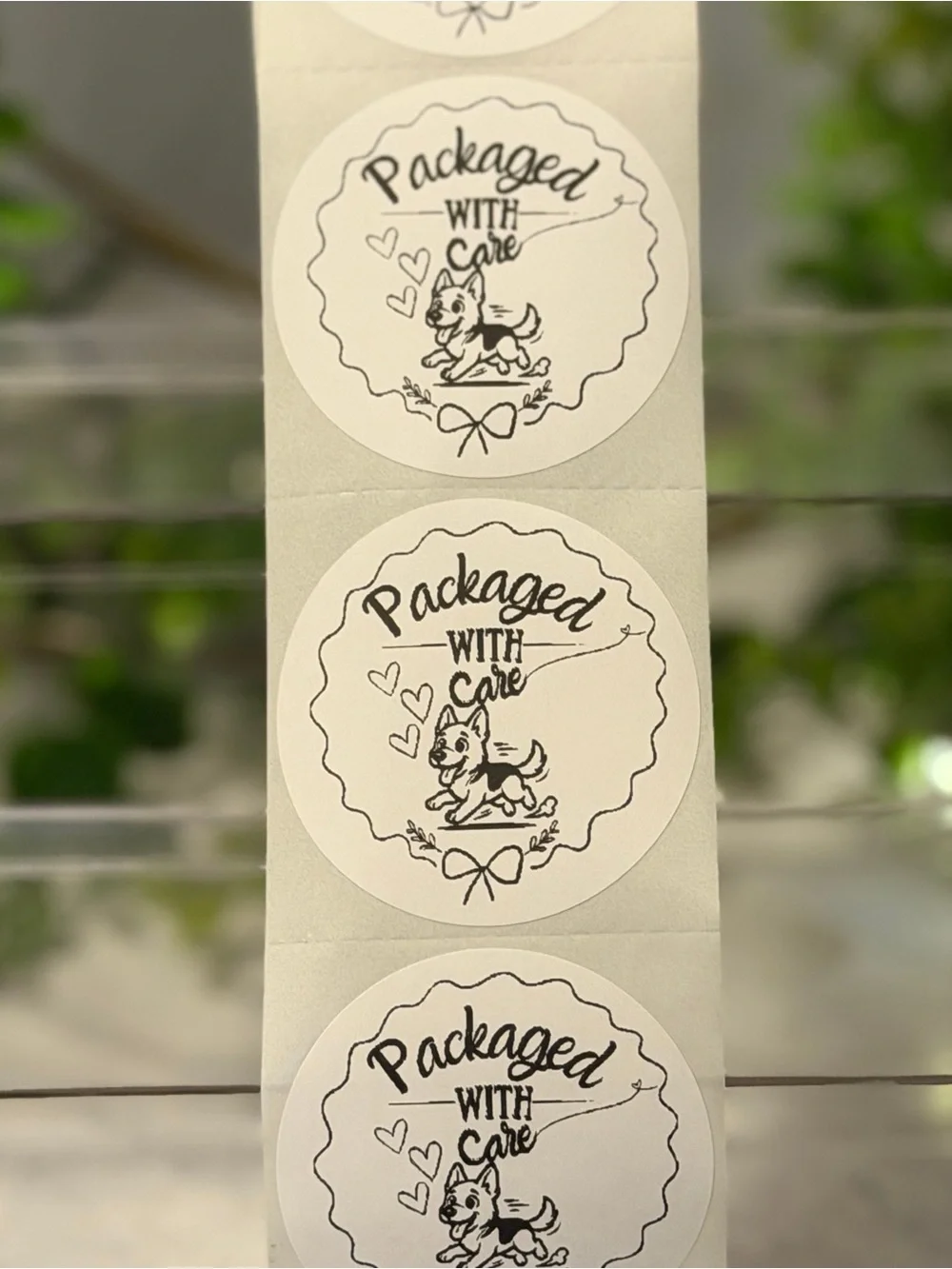Packaged With Care German Shepherd 2” Round Stickers 200 Labels Hearts